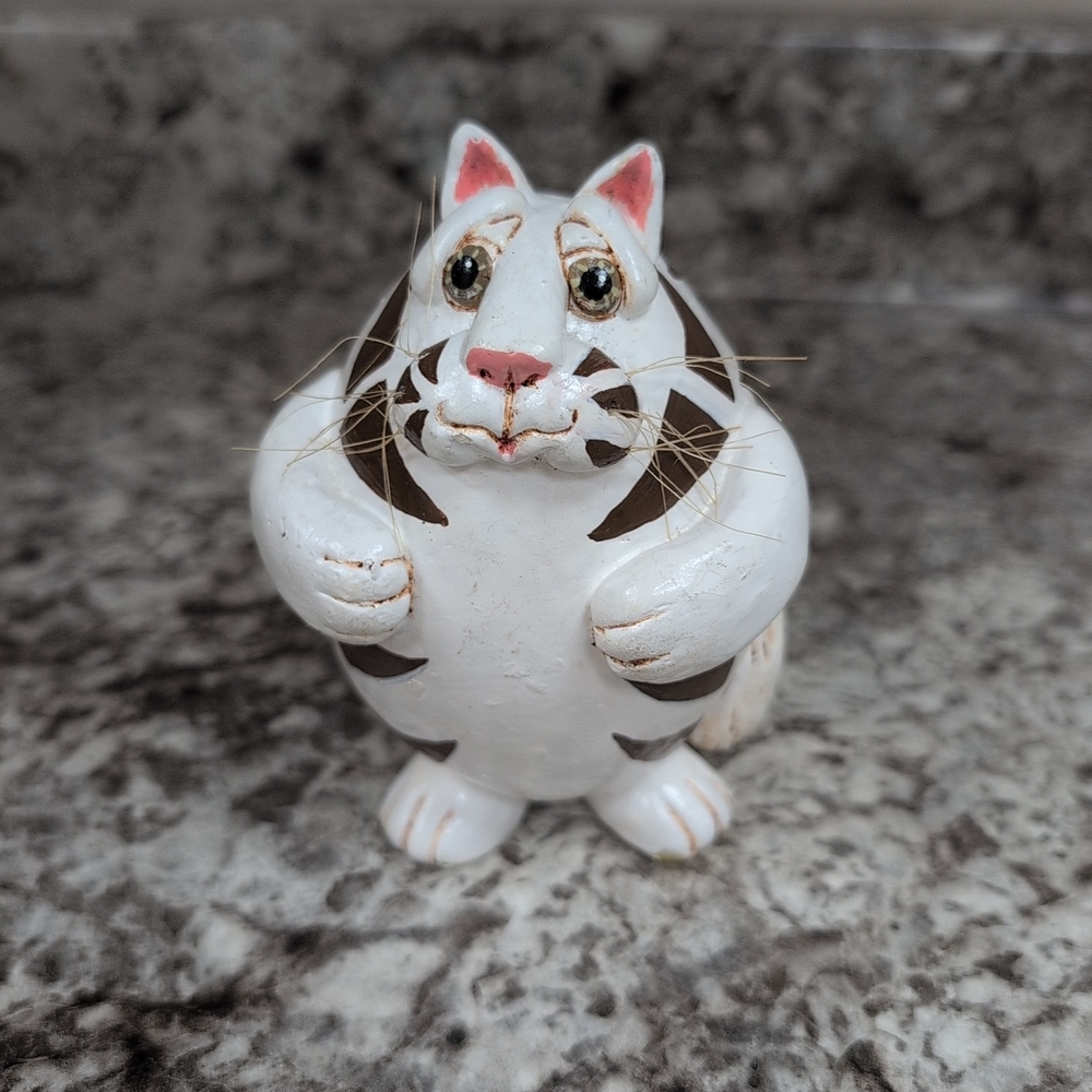 Adorable White and Brown Cat Figurine